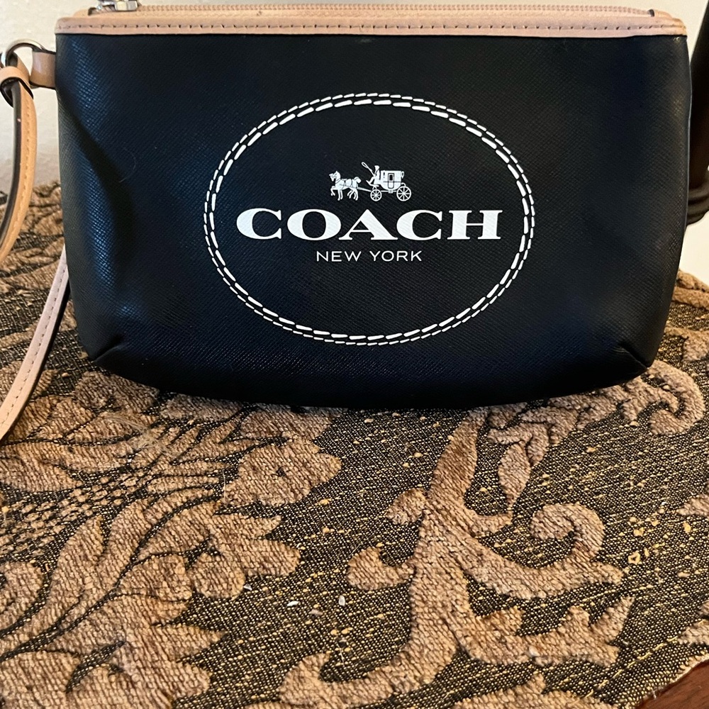 Coach large  Black and Tan Wristlet wallet
